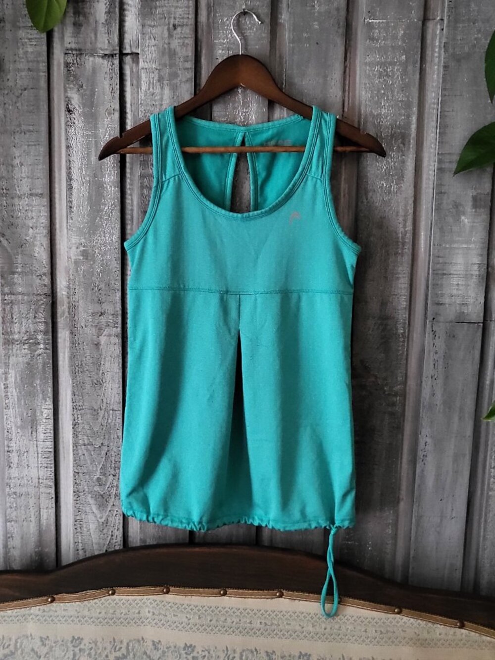 Turquoise Herringbone Pleated Front Workout Tank Top XS